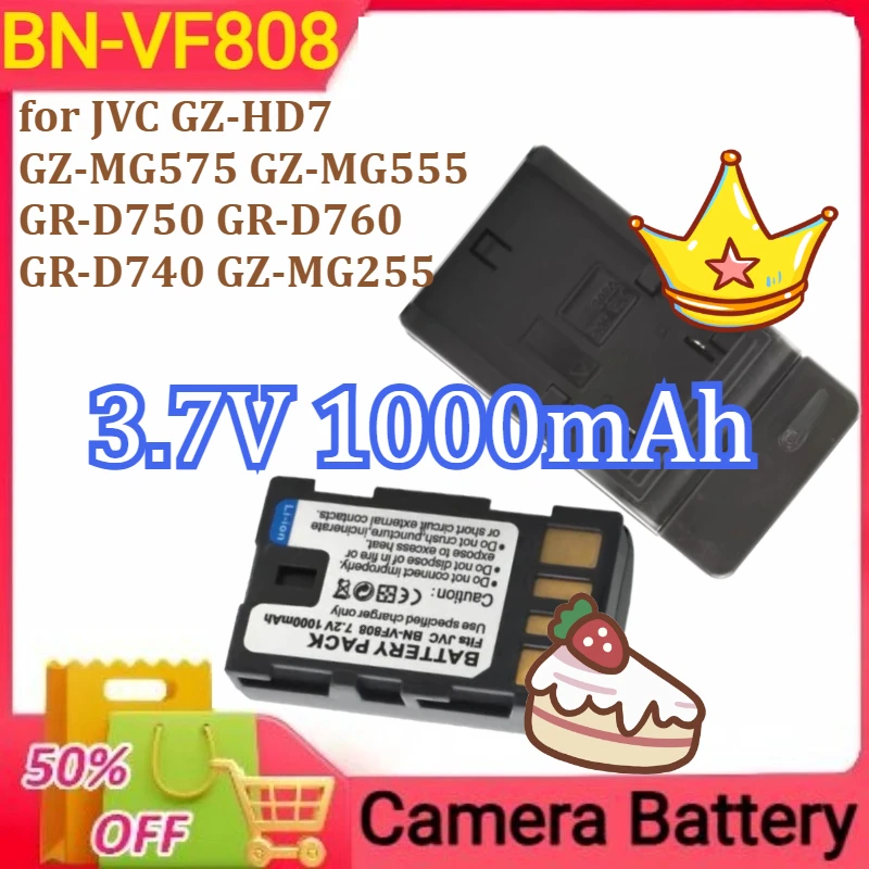 

BN-VF808 BN-VF808U BNVF808 for JVC GZ-HD7 GZ-MG575 GZ-MG555 GR-D750 GR-D760 GR-D740 GZ-MG255 Battery 3.7V 1000mAh+Charger