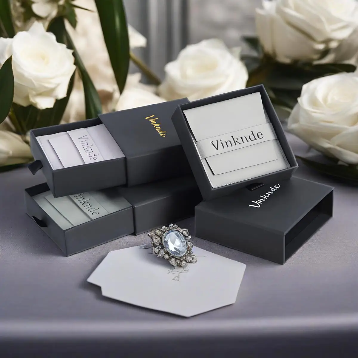 

Boxes Pouches Set Jewelry Gift Packaging Custom Logo Black Paper Drawer Box Microfiber Velvet Bags For Wedding Travel Earrings