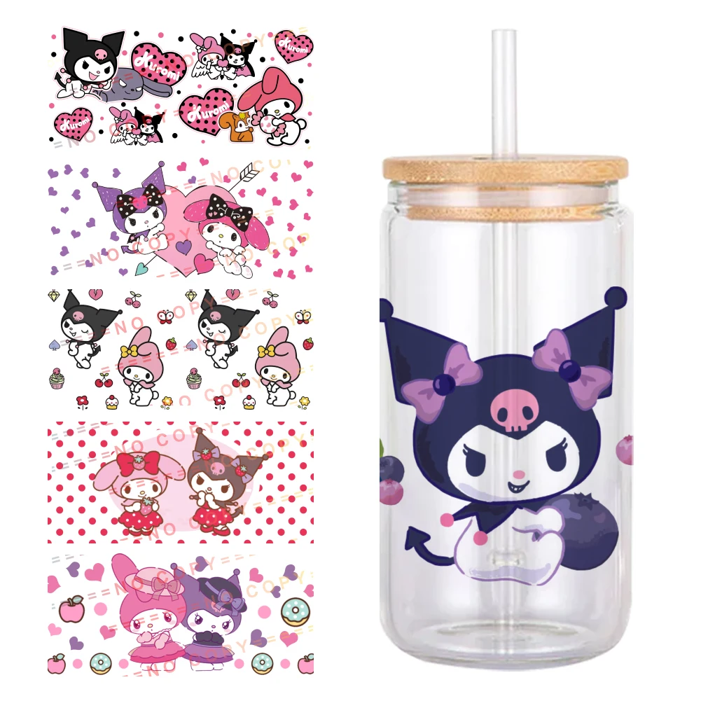 Sanrio Character My Melody Kuromi Design UV DTF Printed Wrap Sticker for Cup Glass Can Waterproof 11x24cm 16oz Sticker