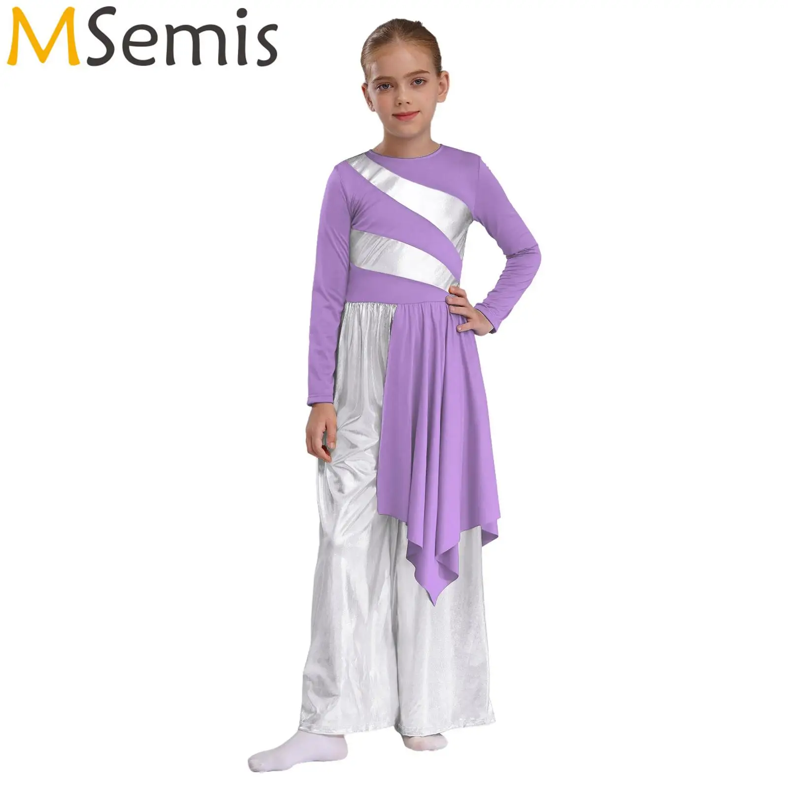 Kids Girls Liturgical Ballet Lyrical Dance Choir Costume Celebration of Spirit Praise Dancewear Irregular Wide-Leg Jumpsuit