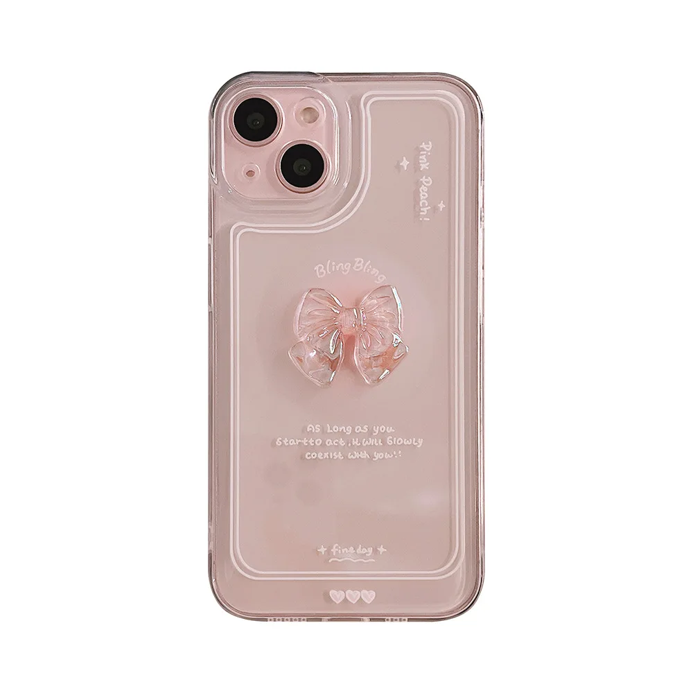 Przezroczyste etui z różową kokardką do iPhone'a 15 14 13 12 11 Pro Max Plus 7 8 SE XS, urocze, przezroczyste, stylowe, odporne na wstrząsy etui ochronne — zdjęcie 2