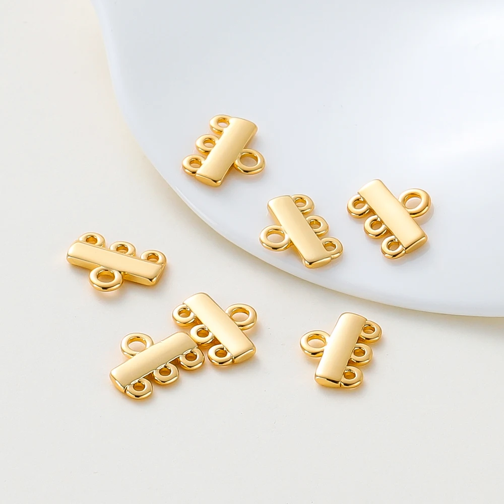 14K/18K Gold Color Plated Brass Layer Necklace Bracelet Clasp Bails 4 Loops Drop Earring Chain Connector for DIY Jewelry Making