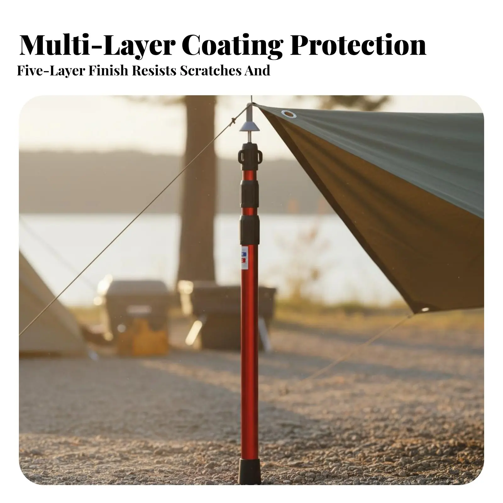 Adjustable Tarp Pole Sturdy Duty Telescopic Tarp Pole Aluminum Tent Support Rod Anti-Slip Foldable Aluminum Rod for Campers