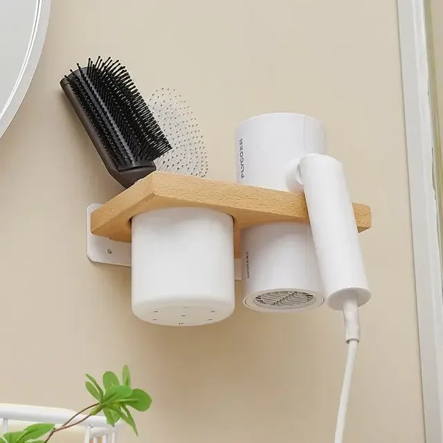 

Wooden Beauty Hair Appliance Holder Bathroom Wall Mount Hair Dryer Holder Hair Care & Styling Tool , Farmhouse Organizer