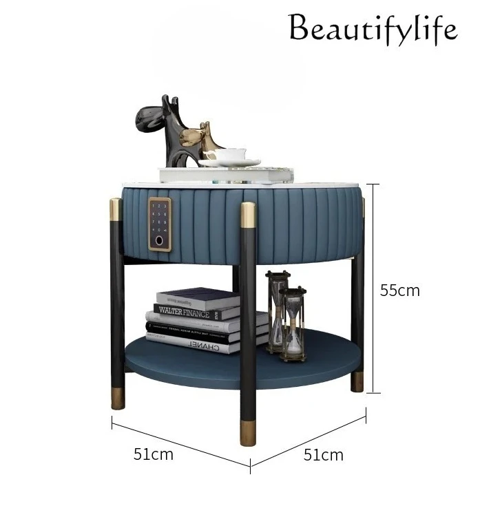 

Light luxury smart fingerprint password lock bedside table designer simple modern bedroom minimalist solid wood round