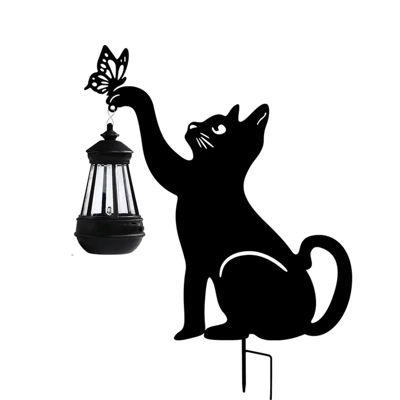 Garden Cat Solar Iron Art Light Outdoor Solar LED Landscape Lights Garden Decor Ornaments Lawn Projection Ambient Lighting