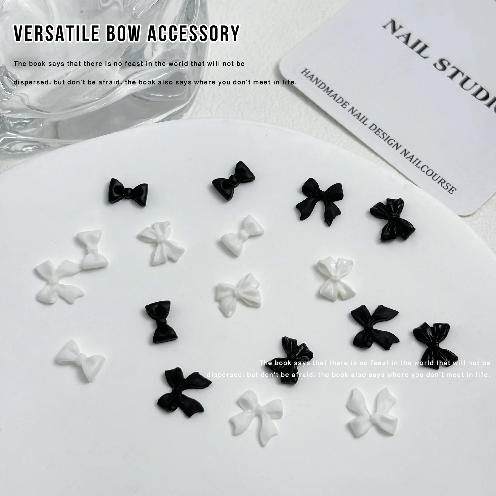 Classic Black White Nail Art Accessories Bow Rice White Bow Tie Nails 3D Decorations Diamond Nail Resin Charms DIY Manicure Tool