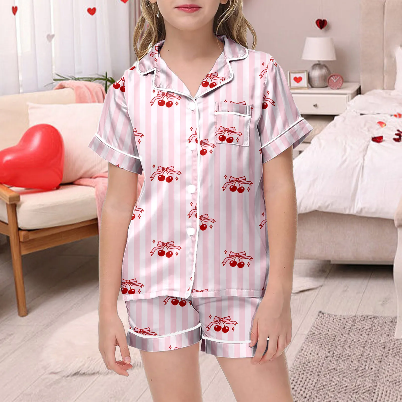 

Bow Print Satin Silk Pajamas Sets for Kids Pijamas Toddler Boys Pyjamas Long Sleeve Girl Pjs 2 to 3 4 5 6 7 8 9 10 11 12 13 14 Y