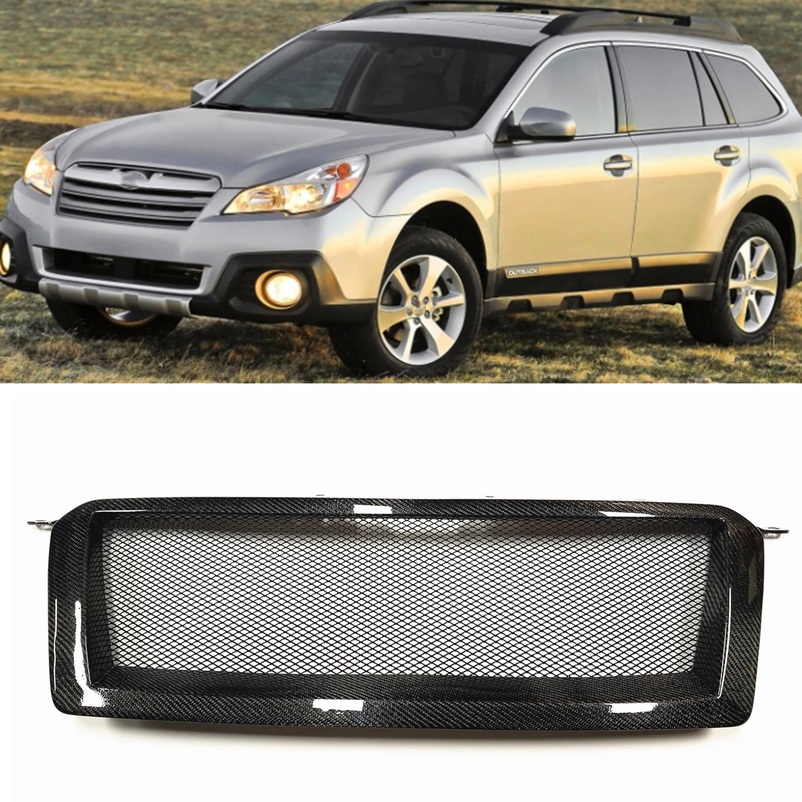 Grill For Subaru Outback 2013-2014 Wagon 4 Door Front Grille Carbon Fiber/Fiberglass Honeycomb Style Upper Bumper Hood Mesh Grid