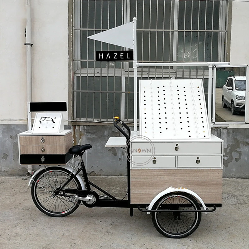 Professional Design Glasses Sale Electric Cargo Bike Multifunctional Commercial Tricycle Craft Bicycles Vending Kiosk Cart