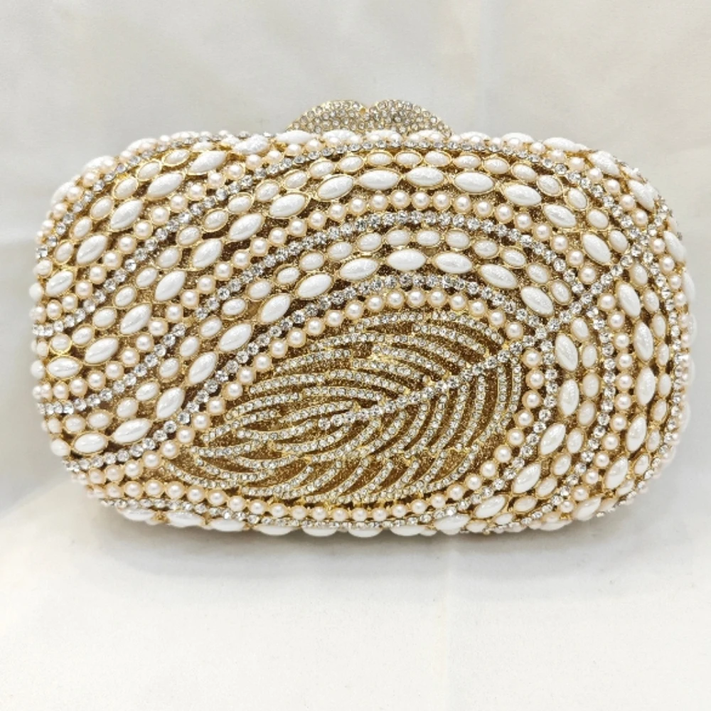 

Pearl Diamond Evening Clutches Formal Wedding Leaves Purses Diamond Women Purses Hard Metal Lady Handbags Bridal Dinner Clutch