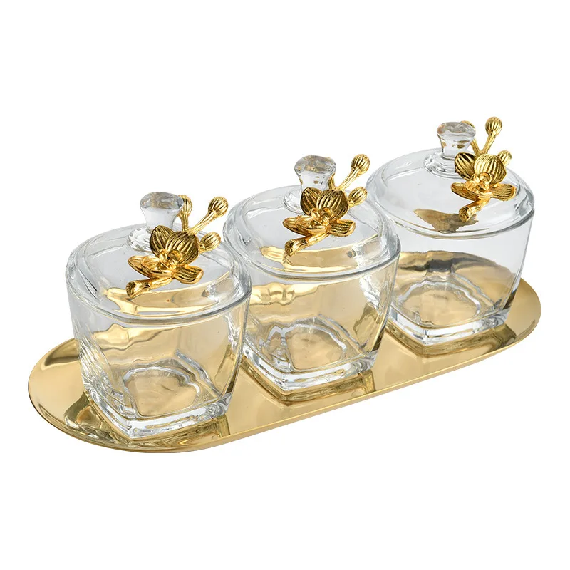 

European glass candy jar combination creative with lid candy box household living room snack nut storage tank storage box