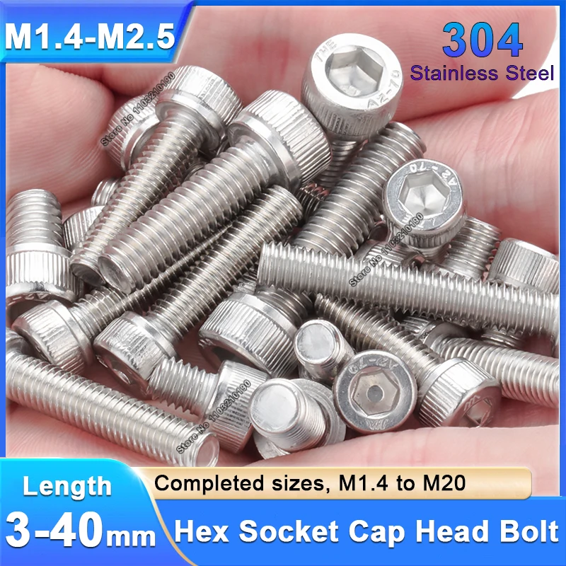 20-50 Stuks Kleine M1.4 M1.6 M2 M2.5-M20 304 Rvs Hexagon Hex Socket Cup Head Cap Allen bout Schroef Lengte 3-40mm