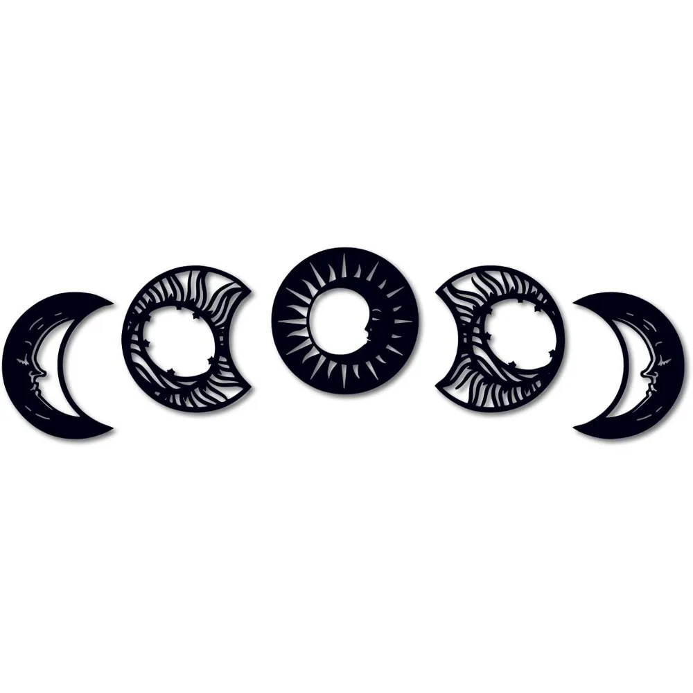 

5Pcs Moon Phase Wall Hanging Aesthetic Spiritual Decor Gifts Wood Sculpture Hollow Abstract Sun Moon Boho Moon Phase