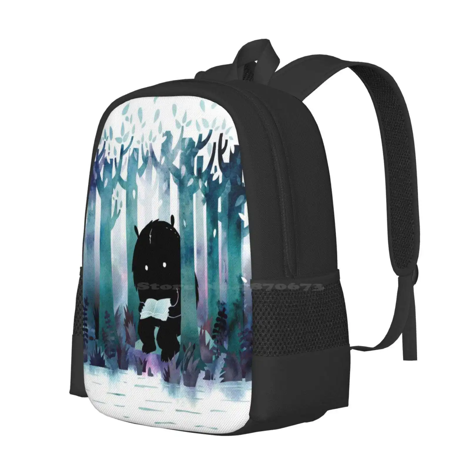 A Quiet Spot New Arrivals Unisex Bags Student Bag Backpack Monster Watercolor Books Reading Forest Spring Summer Fall Fauna