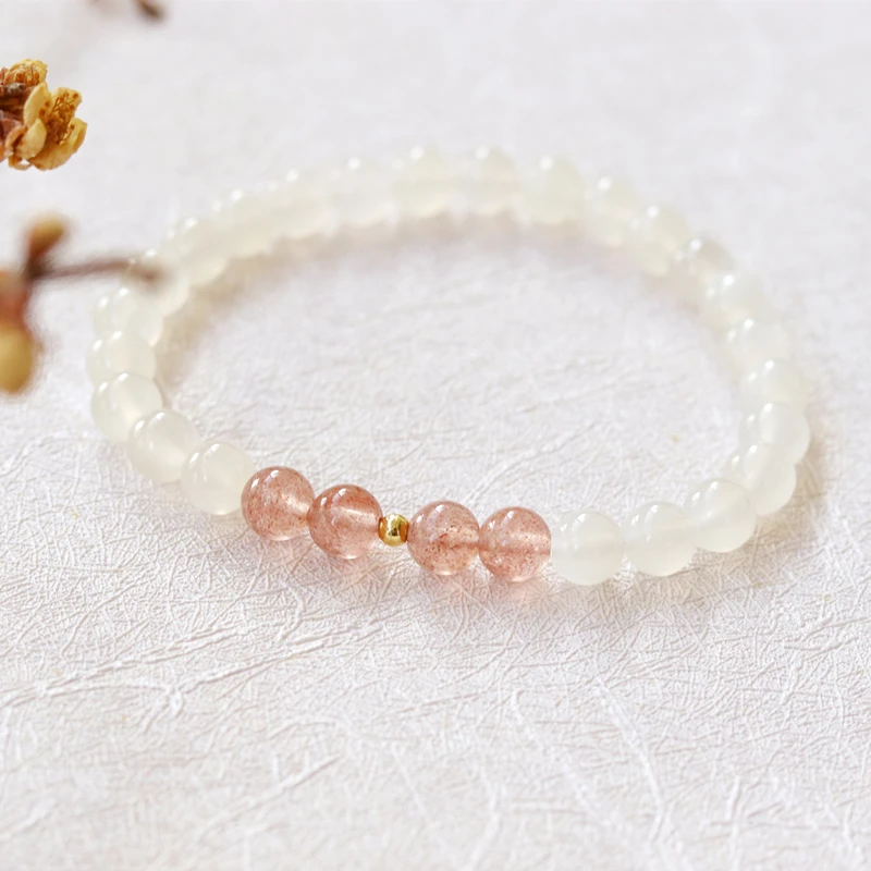 

Lii Ji настоящий камень, целебный браслет, лунный камень, клубничный кварц, стерлинговое серебро 925, позолоченный женский браслет Love