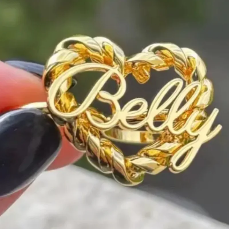 

Кольцо в форме сердца из нержавеющей стали с двойным пальцем и гравировкой имени, идеальный подарок на День святого Валентина для влюбленных