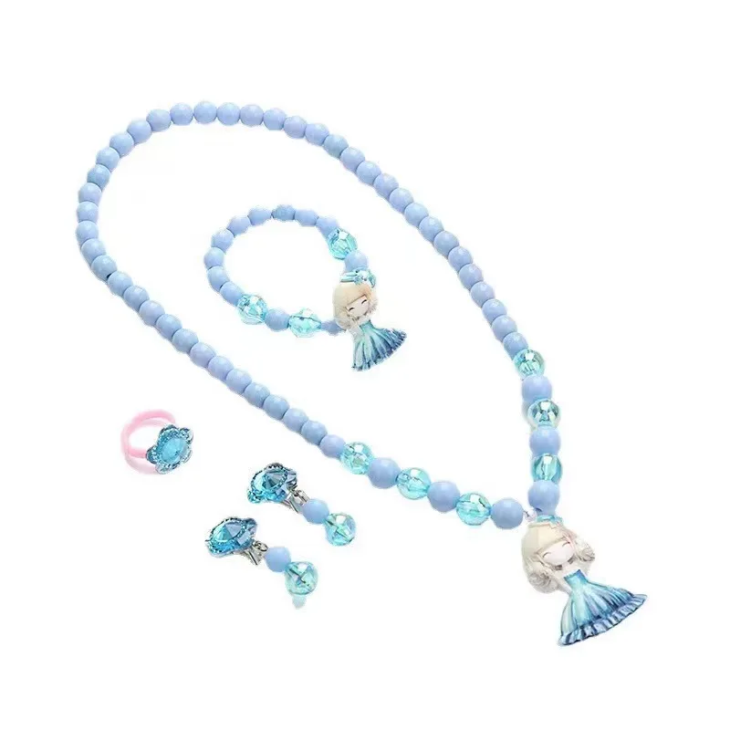 Collier, bracelet et bague de princesse Elsa Anna pour fille, accessoires de costume, jouet mignon, cadeaux pour enfants