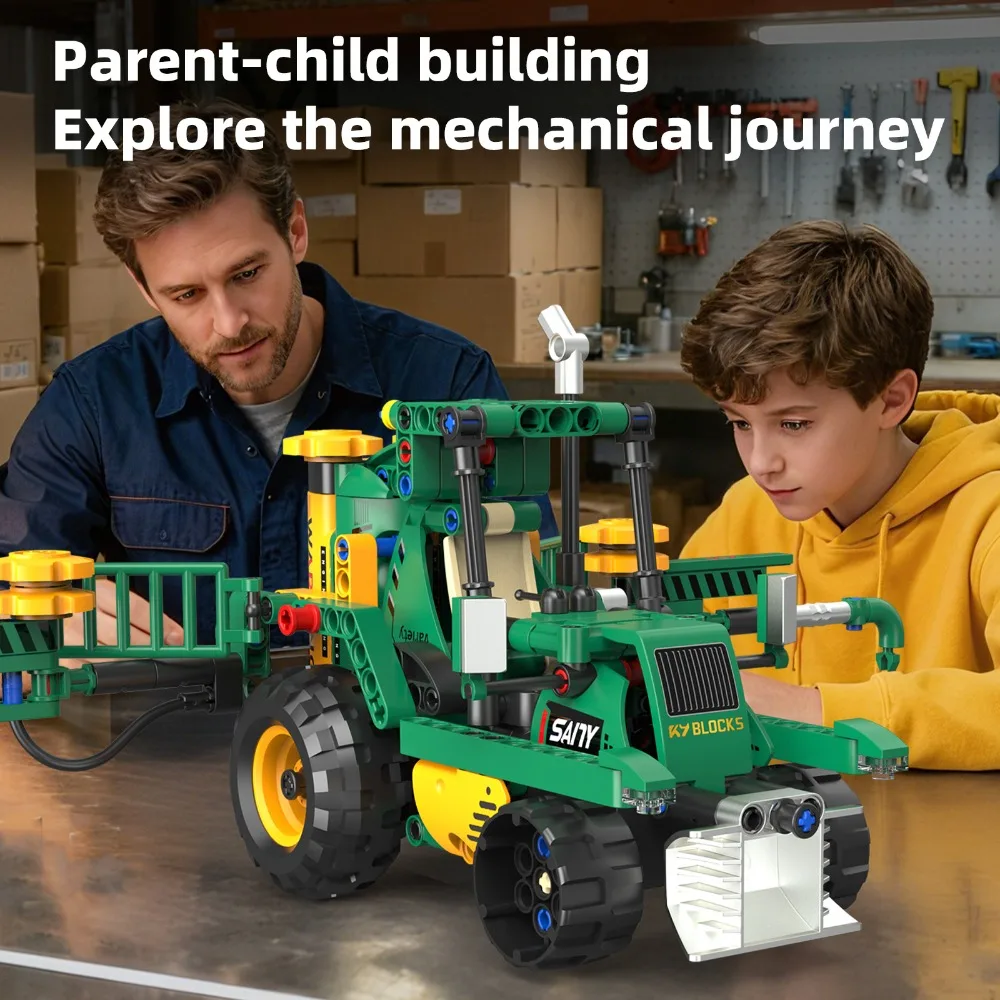 96234 331PCS 5 in 1 Farm Vehicle Building Kit STEM RC Tractor Toy with Remote Control Educational Gift for Kids Adults