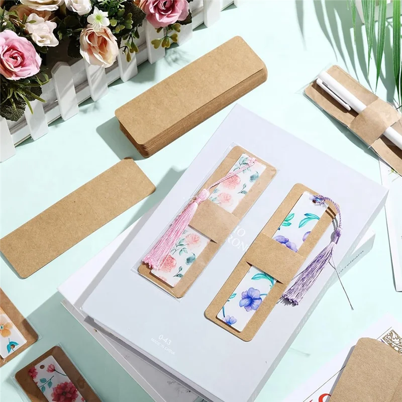 200 Pcs Bookmark Holder Set Kraft Bookmark Sleeves Transparent Self Adhesive Bag DIY Blank Bookmark Cover Easy To Use