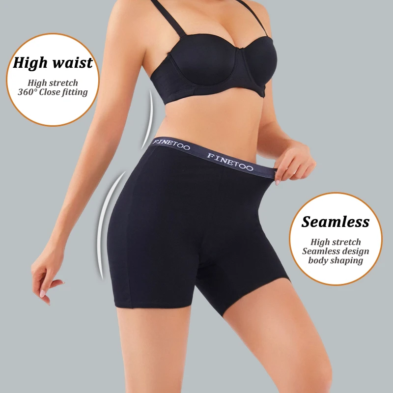 FINETOO Cotton Seamless High Waist Underwear Women's Female Cycling Panties Summer Safety Pants Safety Under Skirt Dress Shorts