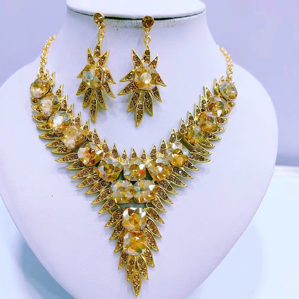 Zircon necklace earrings set rhinestone crystal women jewelry sets Banquet wedding dinner accessory