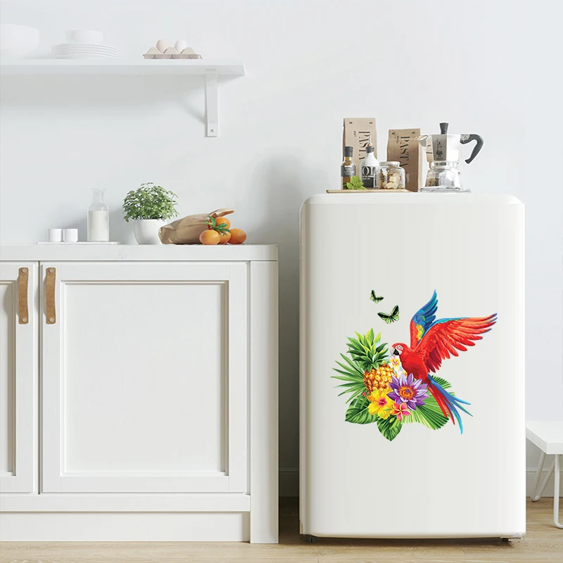 T321#  Hand painted Parrot Wall Sticker Bathroom Toilet Decor Living Room Cabinet Refrigerator Home Decals