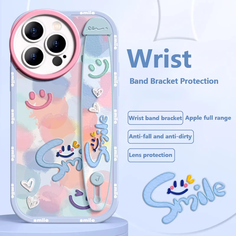 Deluxe Wrist Band Bracket  Applicable Iphone 15 14 13 12 11 Pro Max X XR Xs Soft Silicone Cell Phone Case Anti-fall Colorful smi