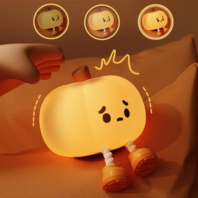 Cute Pumpkin LED Night Light Cartoon Silicone Lamp USB Rechargeable Timing Sleeping Lamp Bedroom Decoration for Children Gift