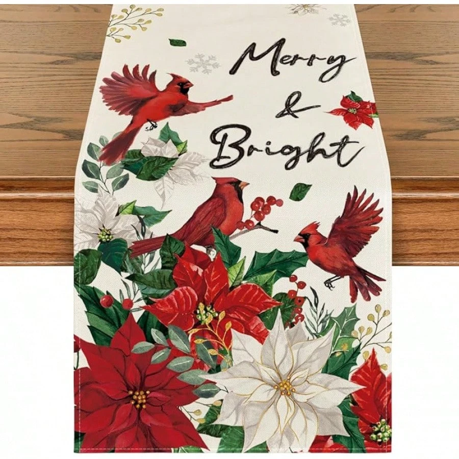 عيد ميلاد سعيد الجدول عداء البونسيتة الطيور ندفة الثلج نمط عطلة الشتاء داخلي وخارجي لوازم الحفلات المنزلية الجدول جلطة #1