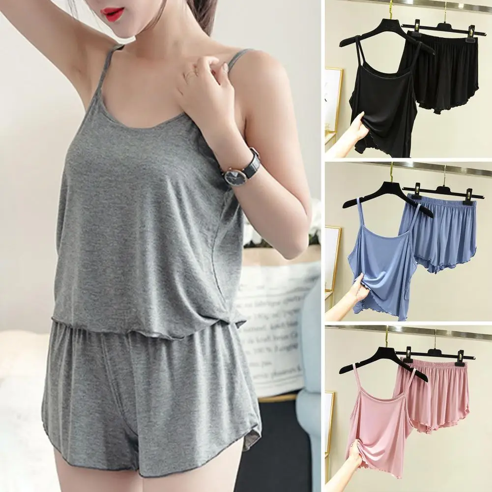 V-Neck Short Pajama Sets Women's Sleepwear Modal Casual Loose Camis And Shorts Summer Nightwear Set Nightwear Loungewear
