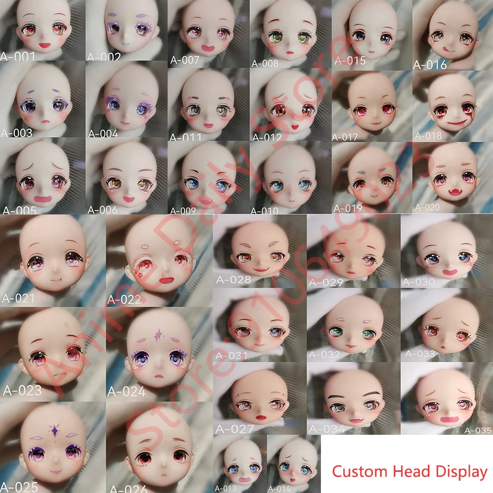 

1/6 BJD Doll Head Makeup Anime With Blue Grey Color Eyes Cartoon Cute Doll Mold Accessories For 30cm Doll Body Toys