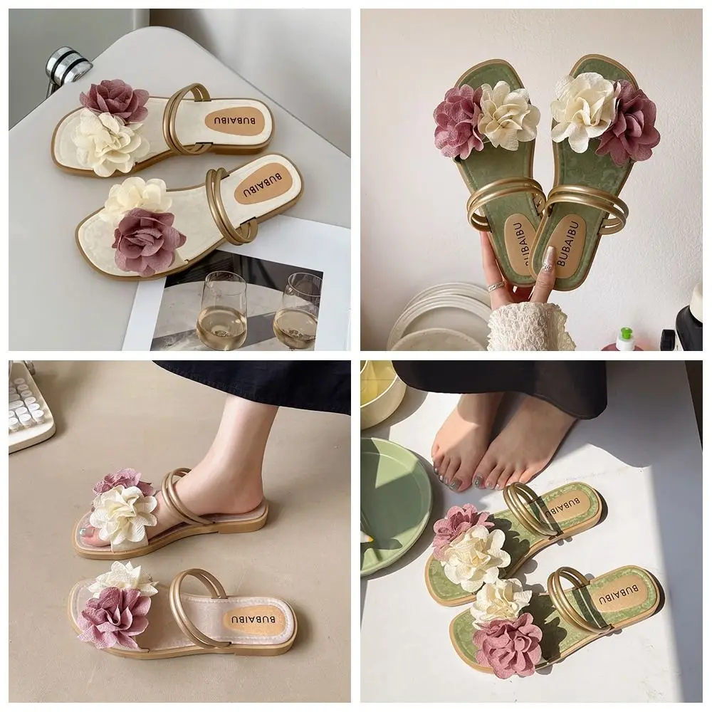 Scarpe Infradito con fiori dolci Sandali impermeabili da mare per le vacanze Pantofole da spiaggia piatte antiscivolo per le vacanze Nuoto