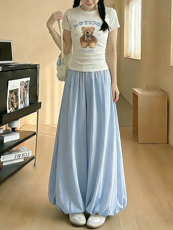 

Lace Floral Skirt-Trousers for Women High-Waisted Drapey Bell-Bottom Trousers Relaxed Wide-Leg Trousers Skirt Soft