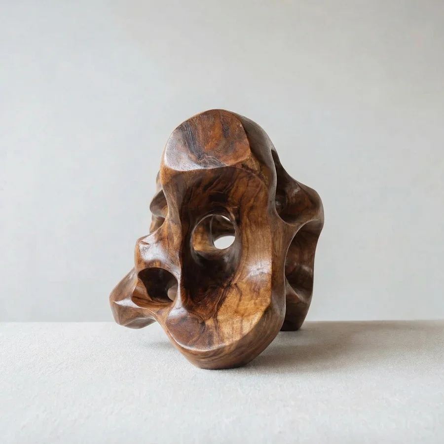Artisan Handcrafted Smooth Hollow Wooden Sculpture, Premium Polished Statement Decor Unique Gift