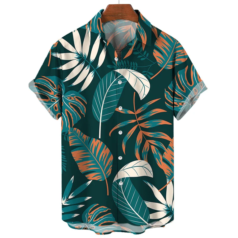 Hawaiian Plants Tropical Leaves Shirts Casual Lapel Short Sleeves Flower Tree 3d Printed Shirt For Men Summer Beach Lapel Blouse