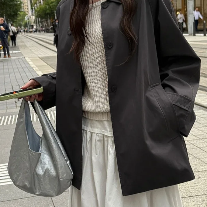 Chic British Style Casual Loose All-Match Windbreaker Jacket Autumn Season Small Audience Design Sense Versatile Fashionable ...