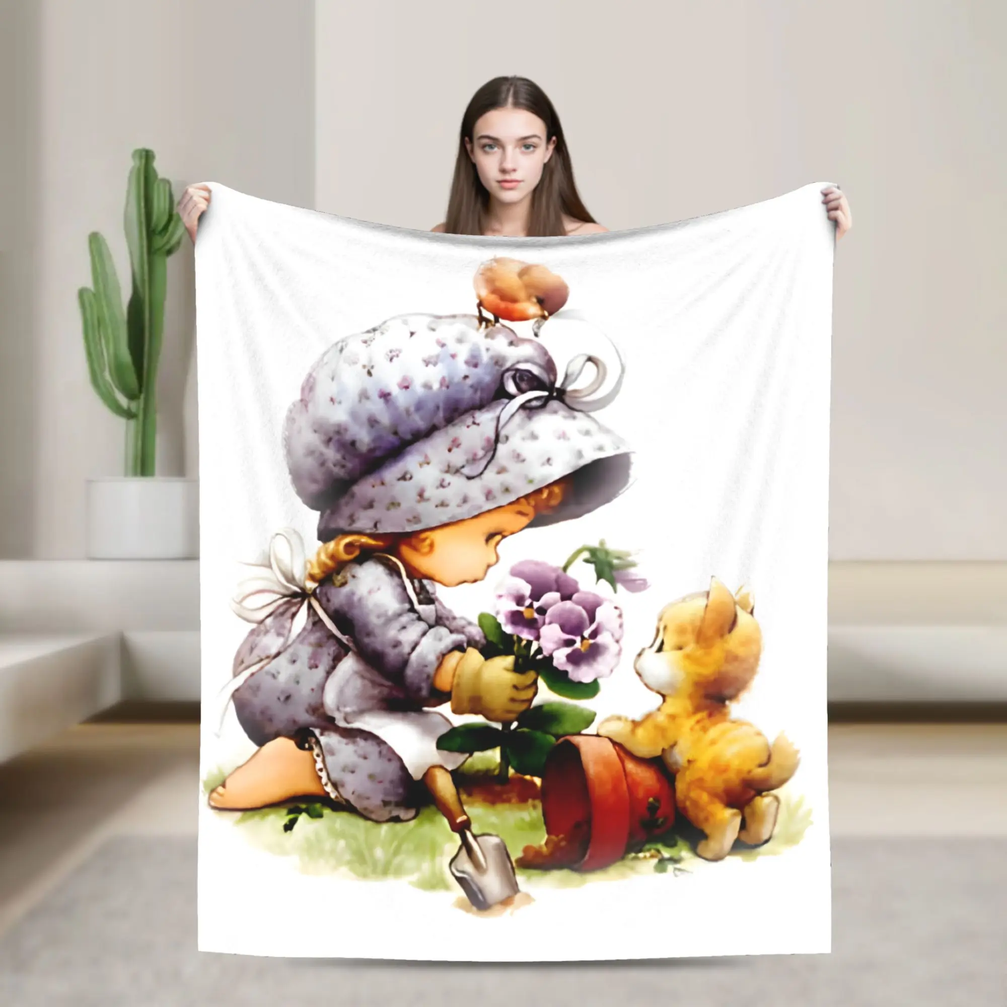 Cute Sarahs Kays with Cat Knitted Blanket  Plush Throw Blankets Summer Air Conditioning Decoration Lightweight Bedsprea,