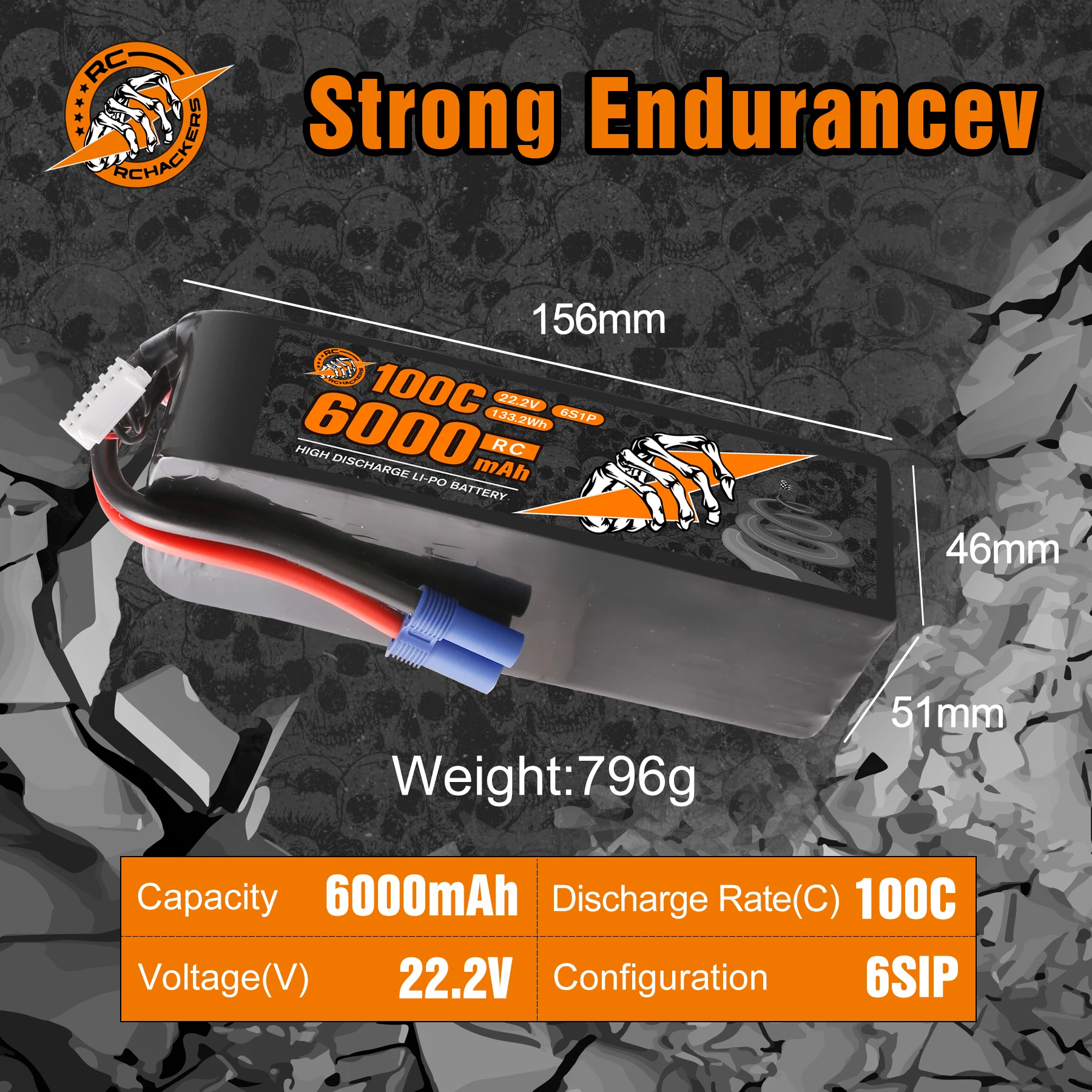 بطارية ليبو RCHackers 6S 6000mAh 22.2V 100C مع قابس EC5 #3