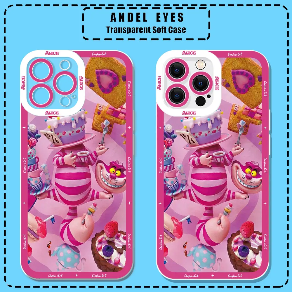 Disney Cheshire Cat Alice in Wonderland Case For iPhone 16 15 ProMax 14 Plus 12 13 Mini 11 15 16 Pro Max Cases Transparent Cover