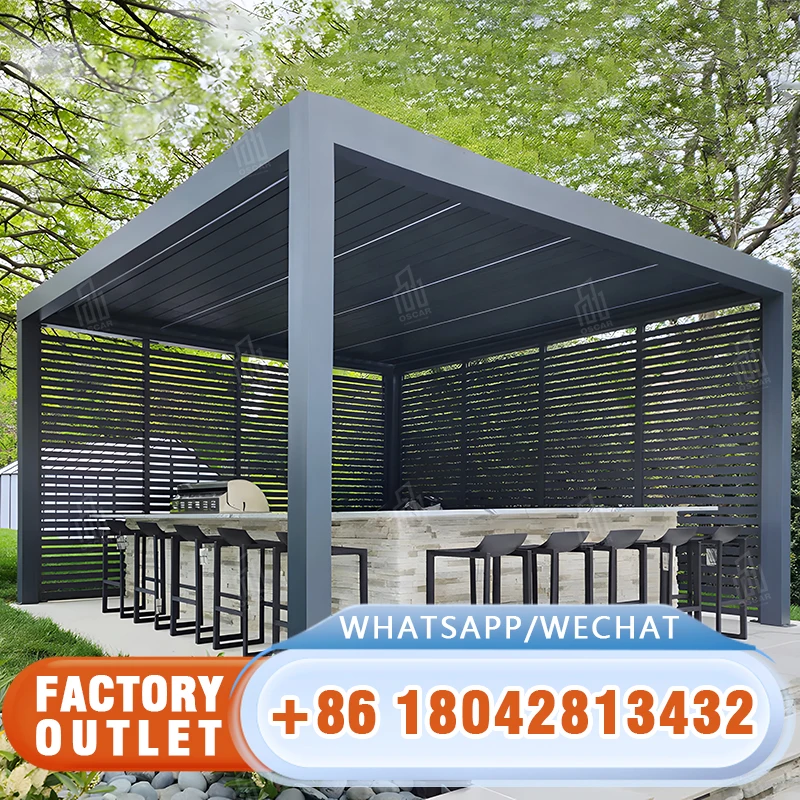 Aluminium Garden Pavilion Retractable Louvers Gazebo Electric Roof Pergola Para Exterior 6x3 m