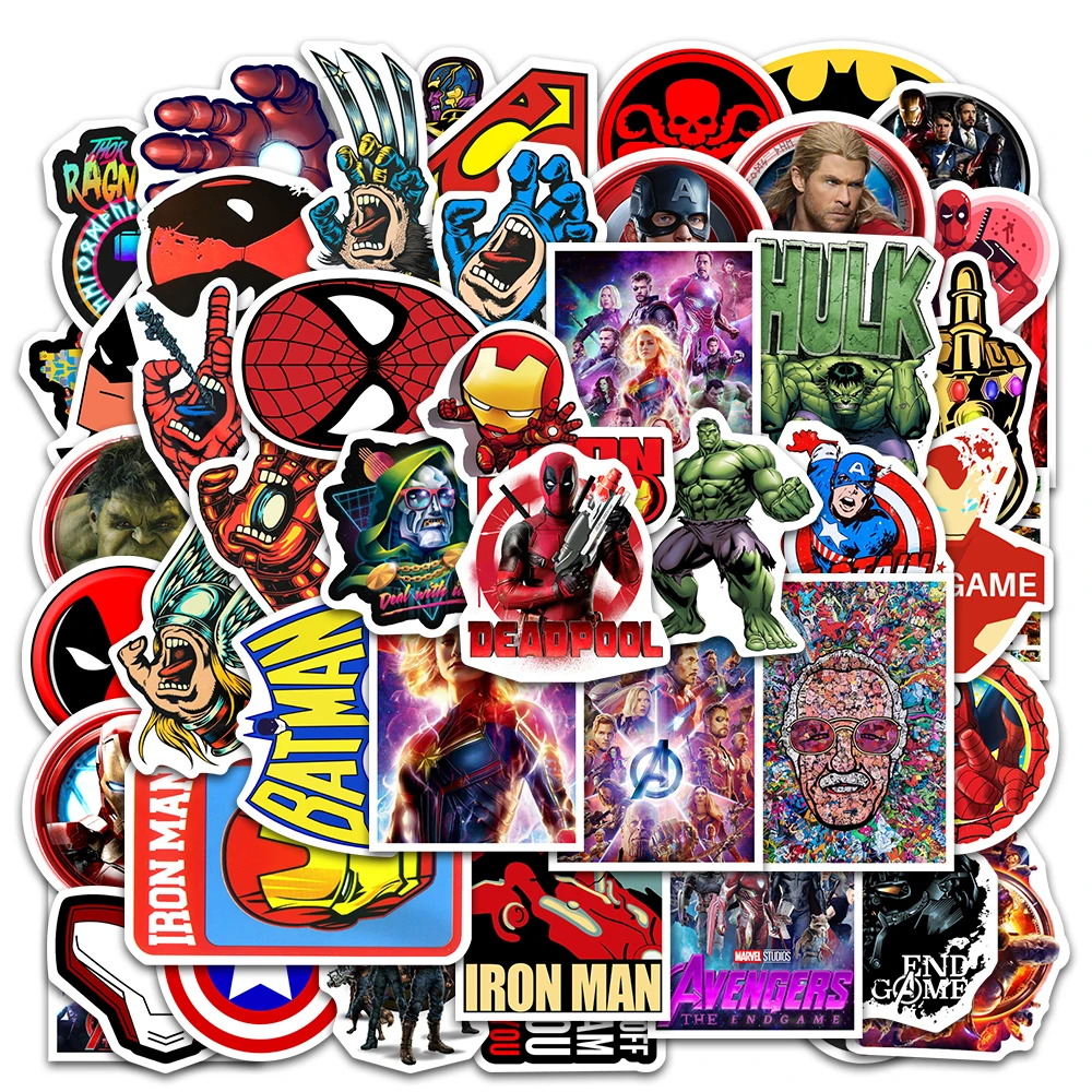 50/100Pcs The Avengers Marvel Stickers Motorcycle Phone Car Skateboard Laptop Decal Sticker Waterproof Classic Kid Toy