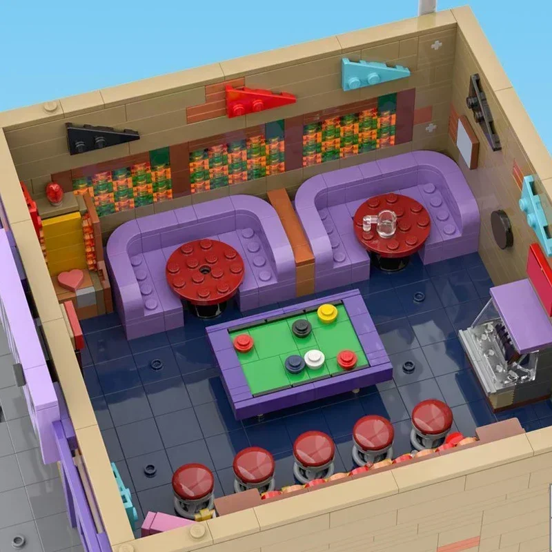 Clássico dos desenhos animados cena diorama tijolos taverna bar blocos casa cidade haus moc fãs presente de construção criança filme brinquedo produto decoração conjunto