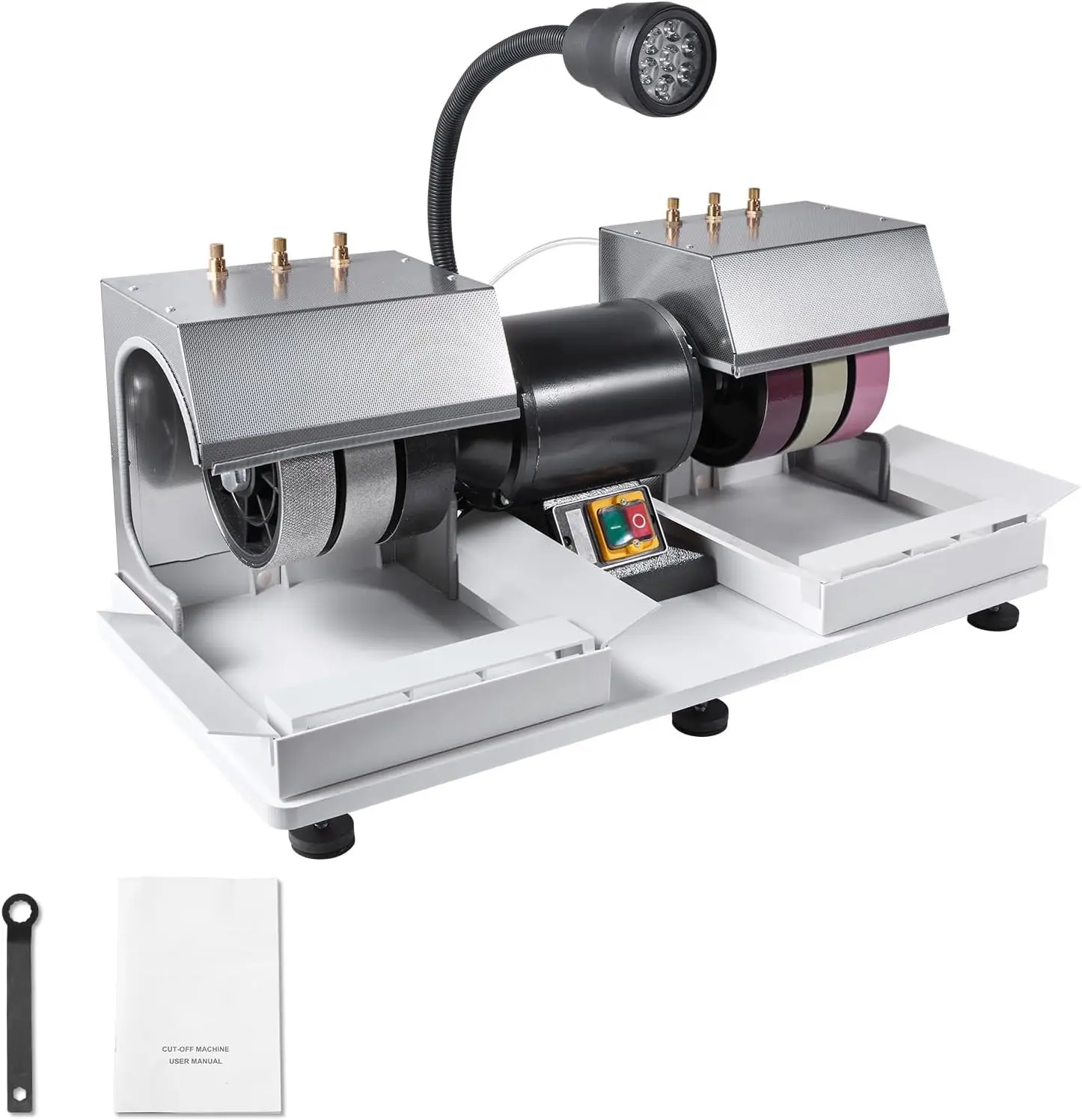 

6" Cabbing Machine, 1/4HP 1800rpm Lapidary Rock Grinder & Polisher with Lamp & Water Pump, Gem Faceting Machine for Gemstones