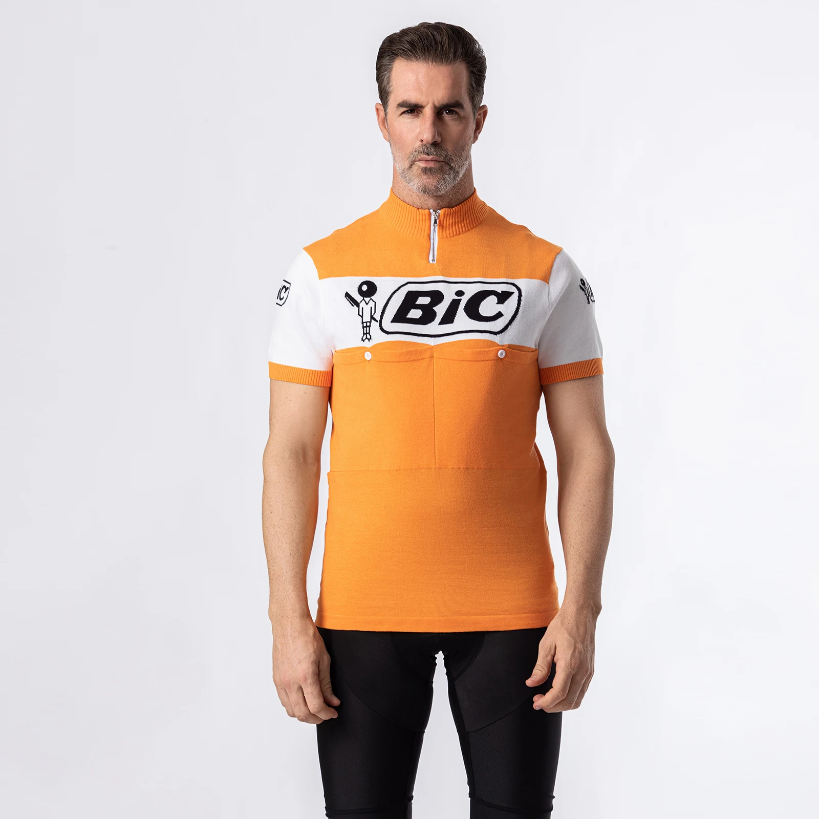 

Merino Wool Cycling Jersey Short Sleeve Orange Bike Wear Top Classics Retro Men