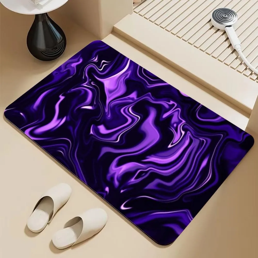 Purple White Fluid Marble Diatomite Bath Mat Bathroom Non-slip Shower Foot Mats Absorbent Quick Dry Toilet Rugs Washable