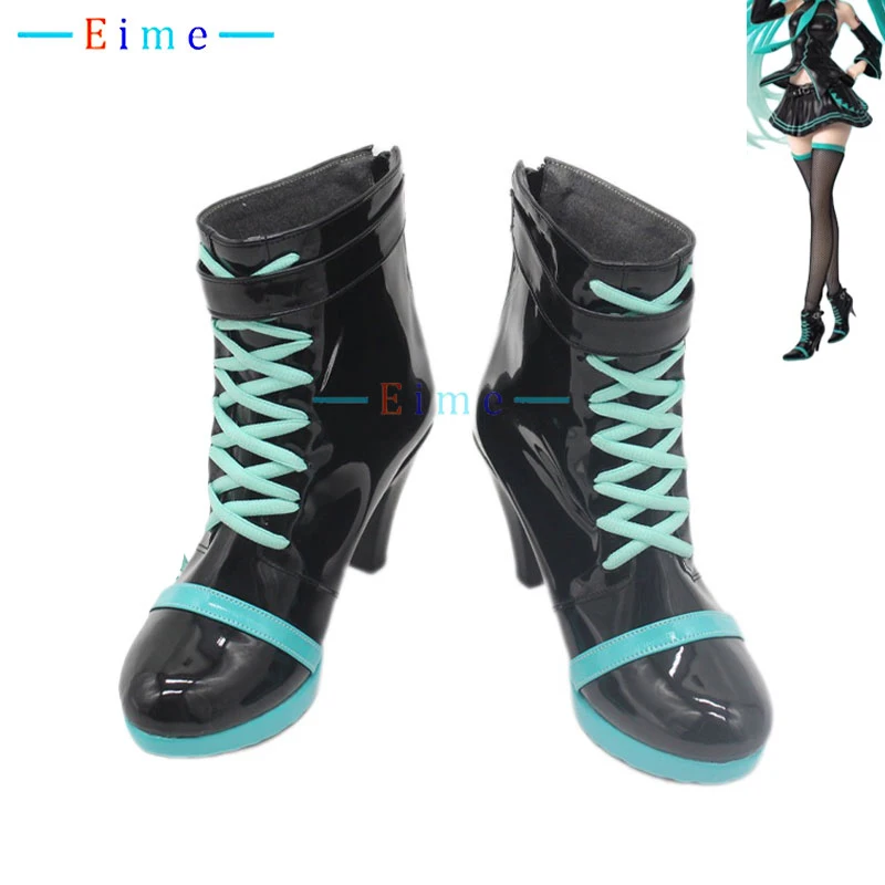 

Women Cosplay Shoes Game Cosplay Props For Black Mikuu PU Leather Shoes Halloween Party Boots Custom Made