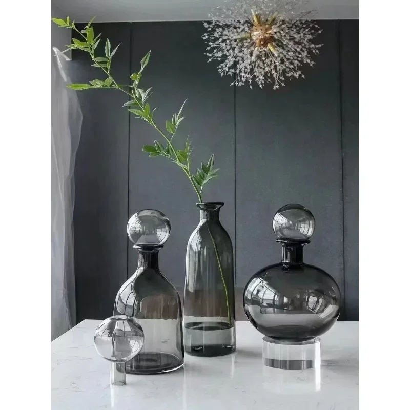 Nordic INS minimalist artLight luxury transparent glass vase spherical lid flower arrangement creative floral arrangement