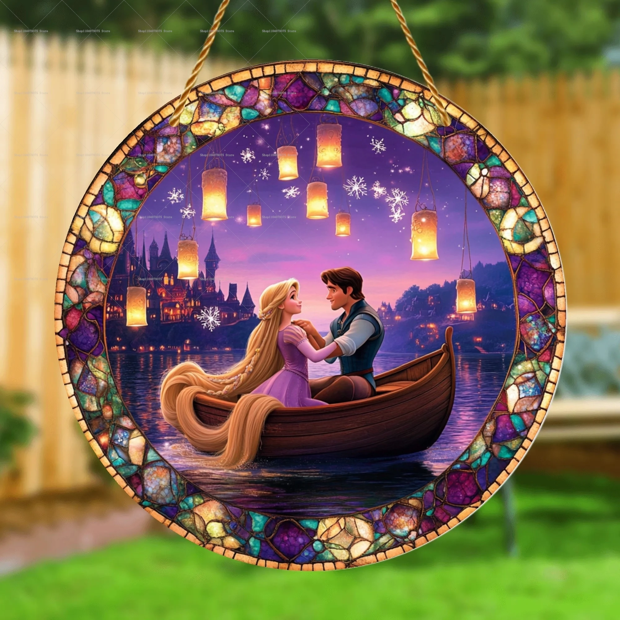 Disney Rapunzel Acryl-Dekorationsschilder für Familie und Freunde, Geburtstagsparty-Geschenke, runde Garten- und Terrassenwanddekoration