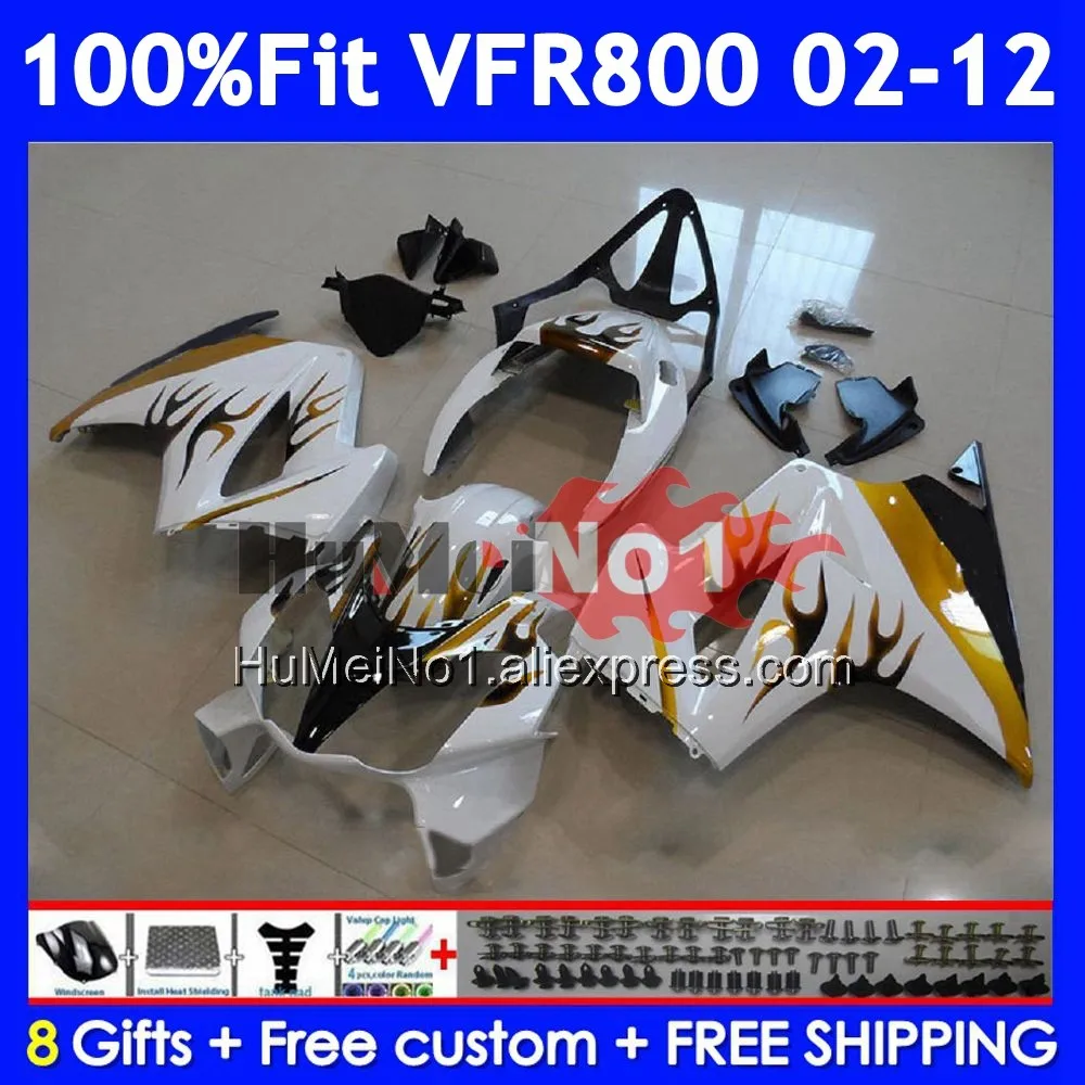 Interceptor For HONDA VFR800 VFR 800RR 800 RR 2002 2003 04 Gold Flames 2005 2006 2007 46No.34 VFR800RR 08 09 10 11 12 Fairings